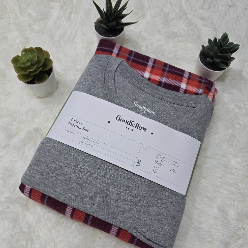 Mens Plaid Microfleece Pajama Set 2pc - Gray/Red - Picture 2 of 5